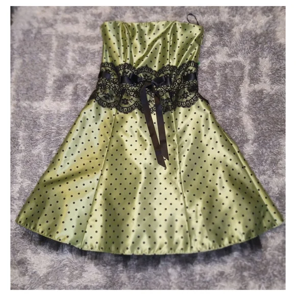 Gunne Sax | Dresses | Vintage Jessica Mcclintock For Gunne Sax Green Black  Polka Dot Strapless Dress | Poshmark